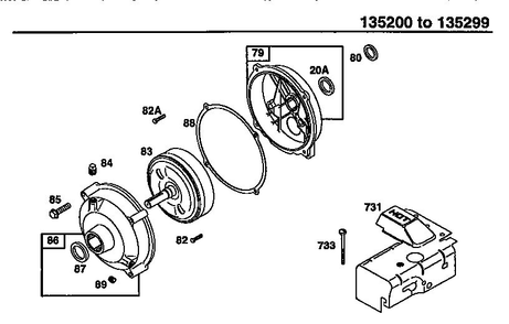 Gear Case Assembly Diagram and Parts List for 135200-135299 0001-0013 Briggs and Stratton Engine